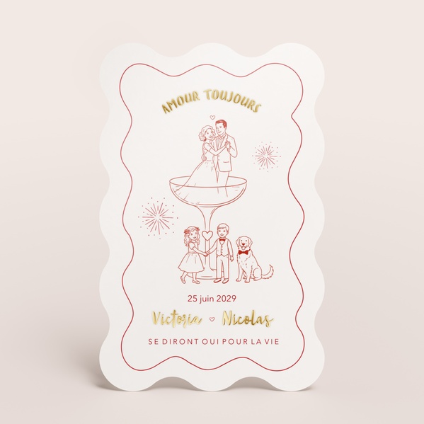 Faire part mariage bords ondulés et illustrations humoristiques TA0110-2600068-02-0