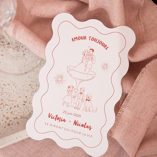 Faire part mariage bords ondulés et illustrations humoristiques TA0110-2600068-02-101