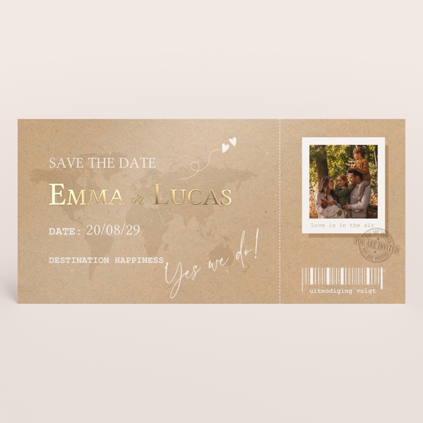 Kraft save the date kaart vliegticket TA0111-2300010-03-0