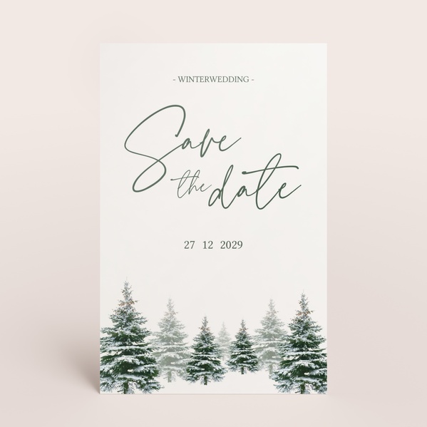 Winterse save the date kaart met besneeuwde dennenbomen TA0111-2500020-03-0