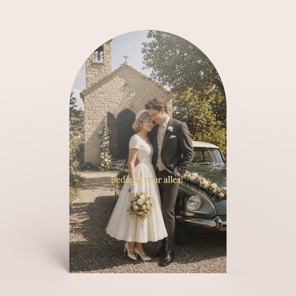 Stolpvormige bedankkaart huwelijk met vintage trouwfoto TA0117-2600023-03-0