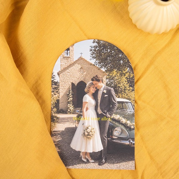Stolpvormige bedankkaart huwelijk met vintage trouwfoto TA0117-2600023-03-100