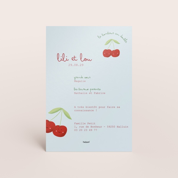 Faire part naissance le temps des cerises jumelles TA05500-2600089-02-1