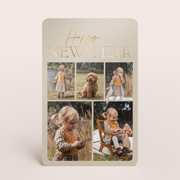 Stijlvolle nieuwjaarskaart beige met fotocollage TA1188-2600007-03-0