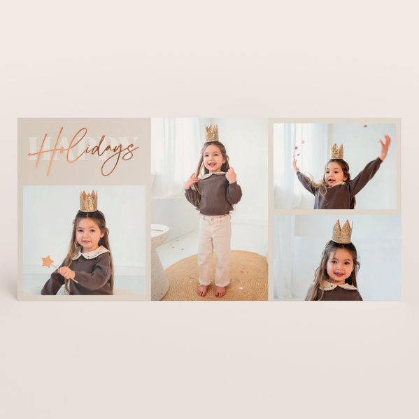 Liggende kerstkaart met foto's en goudfolie kerstwens TA1188-2600009-03-0