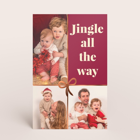 Kerstkaart 'Jingle all the way' met foto en goudfolie strik TA1188-2600013-03-0