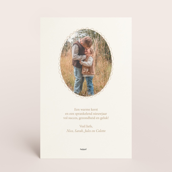 Staande kerstkaart met foto in ovaal kader met goudfolie TA1188-2600032-03-1