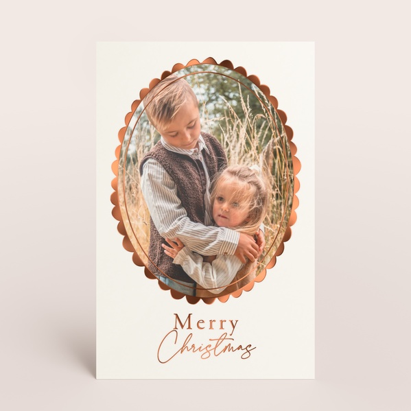 Staande kerstkaart met foto in ovaal kader met goudfolie TA1188-2600032-03-0