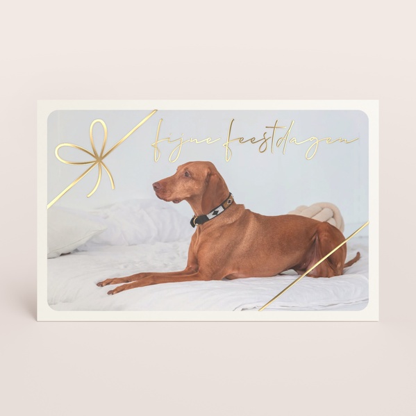 Liggende kerstkaart met goudfolie strik en foto TA1188-2600033-03-0