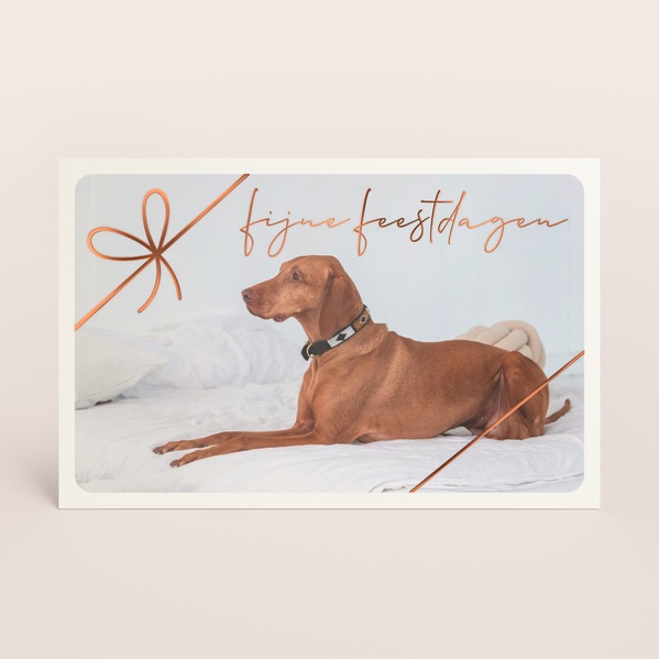 Liggende kerstkaart met goudfolie strik en foto TA1188-2600033-03-0