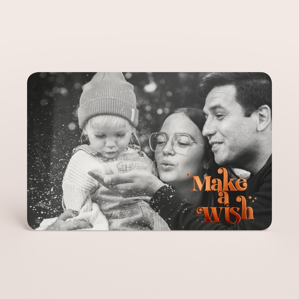 Liggende kerstkaart met goudfolie 'make a wish' en foto TA1188-2600036-03-0