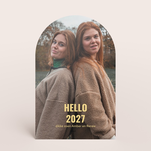 Hippe nieuwjaarskaart in stolpvorm met foto en jaartal TA1188-2600057-03-1
