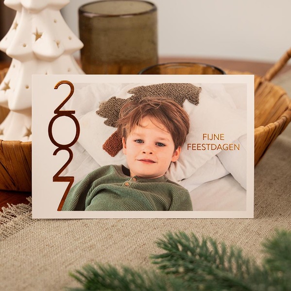Liggende kerstkaart met foto en jaartal in koperfolie TA1188-2600062-03-100