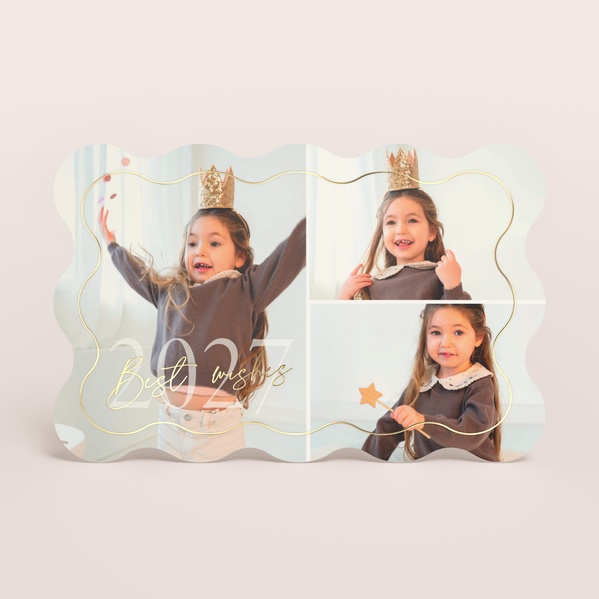 Originele nieuwjaarskaart met golvende vorm en goudfolie TA1188-2600065-03-0
