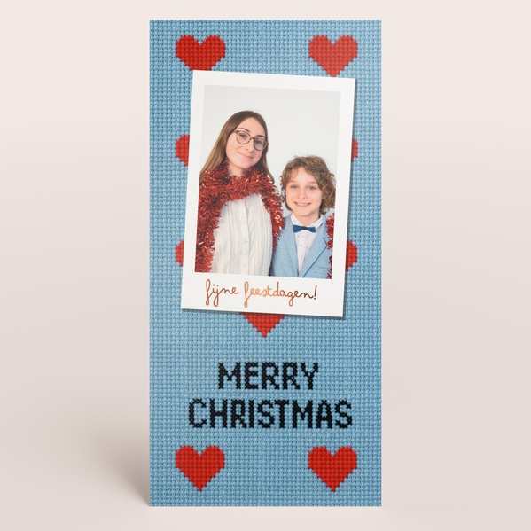 Staande kerstkaart met kruissteekpatroon en foto TA1188-2600092-03-0