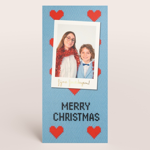 Staande kerstkaart met kruissteekpatroon en foto TA1188-2600092-03-0