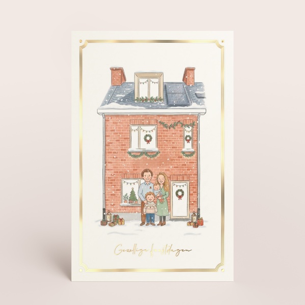 Kerstkaart met persoonlijke AI-illustratie van huis en gezin TA1188-2600108-03-0