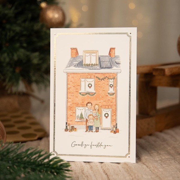 Kerstkaart met persoonlijke AI-illustratie van huis en gezin TA1188-2600108-03-100