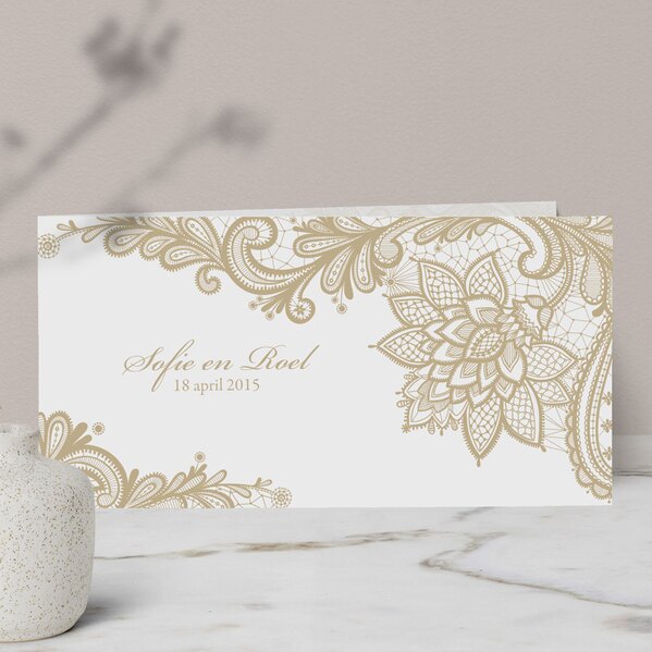 romantische langwerpige trouwkaart met beige kantmotief TA0110-1400002-03 1