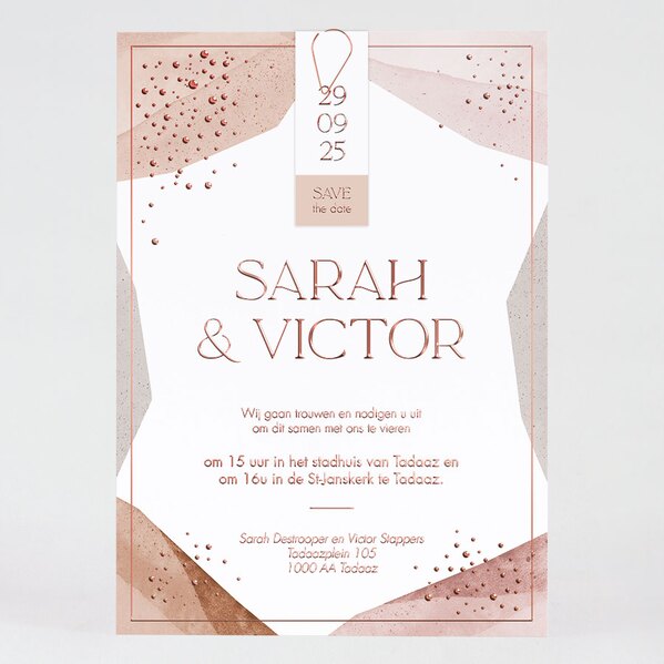 moderne trouwkaart met abstract motief en rosefolie TA0110-2000137-03 1