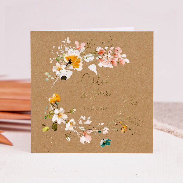 trouwkaart in eco look met bloemen en goudfolie TA0110-2200033-03 1