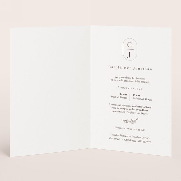 trouwkaart met initialen op donkere ecolook achtergrond TA0110-2200060-03 2