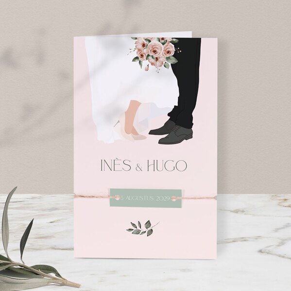 pocketfold trouwkaart met romantische illustratie bruidspaar TA0110-2300044-03 1