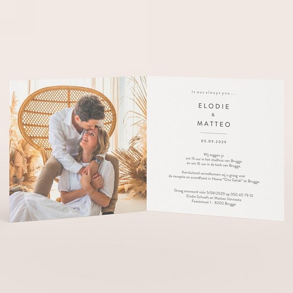 vierkante ecolook trouwkaart met witte bloemen TA0110-2300052-03 2