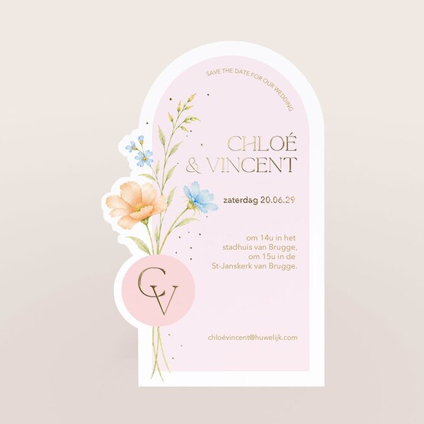 originele trouwkaart met bloemen goudfolie en originele vorm TA0110-2600091-03 1