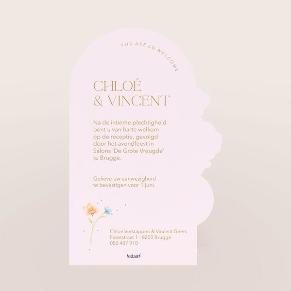 originele trouwkaart met bloemen goudfolie en originele vorm TA0110-2600091-03 2