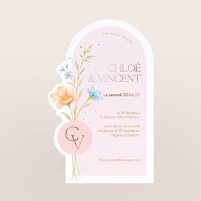 Faire part mariage arrondi floral et romance