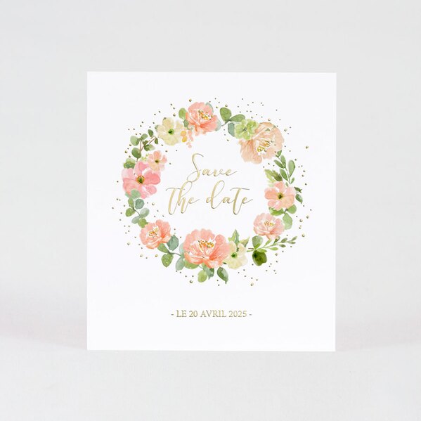 save the date mariage feuillage fleurs pastel et dorure TA0111-1900007-02 1