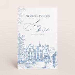 Save the datekaart met AI-illustratie van trouwlocatie