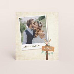 Carte de remerciements mariage pancarte champêtre