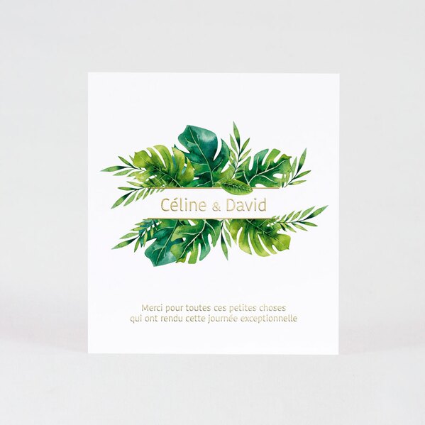 carte de remerciement mariage feuilles tropicales et dorure TA0117-1900035-02 1
