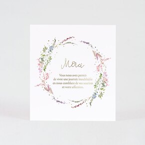 Carte remerciement mariage fleurs pastel
