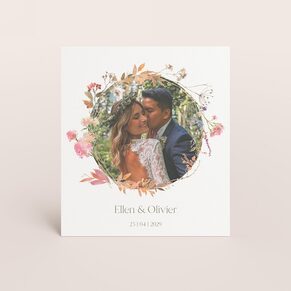 Carte remerciement mariage photo et fleurs