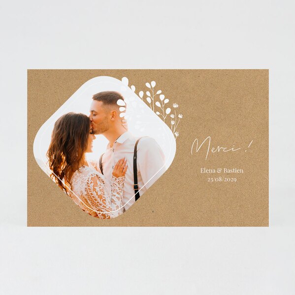 carte de remerciement mariage fleurs blanches sur fond kraft TA0117-2400005-02 1
