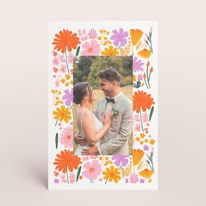 Carte remerciement mariage cadre floral estival