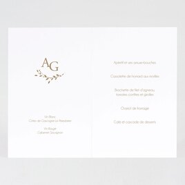 menu mariage couronne de feuillage aquarelle et initiales en dorure TA0120-1900044-02 2