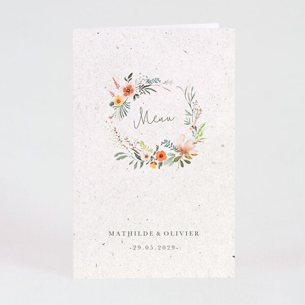 menu mariage couronne florale sur papier naturel TA0120-2300006-02 1