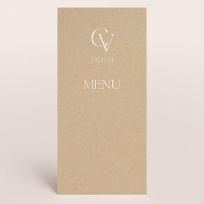 Menu mariage effet kraft initiales mariés