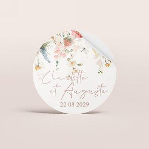 Sticker mariage rond bohème aquarelle 4,4 cm