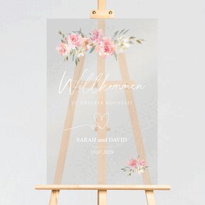 Willkommen-Board mit Blumen 'Hi Wedding' | aus Acryl