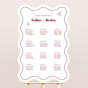 Panneau mariage Forex plan de table bords ondulés et illustrations