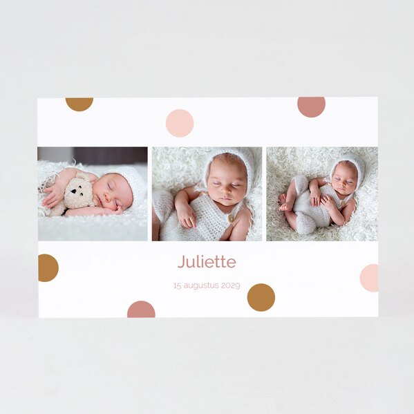 geboorte bedankkaartje met roze stipjes en fotocollage TA0517-2100030-03 1