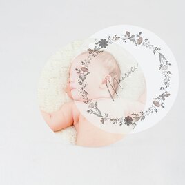 ronde bedankkaart geboorte met bloemenkrans op kalk TA0517-2100034-03 2