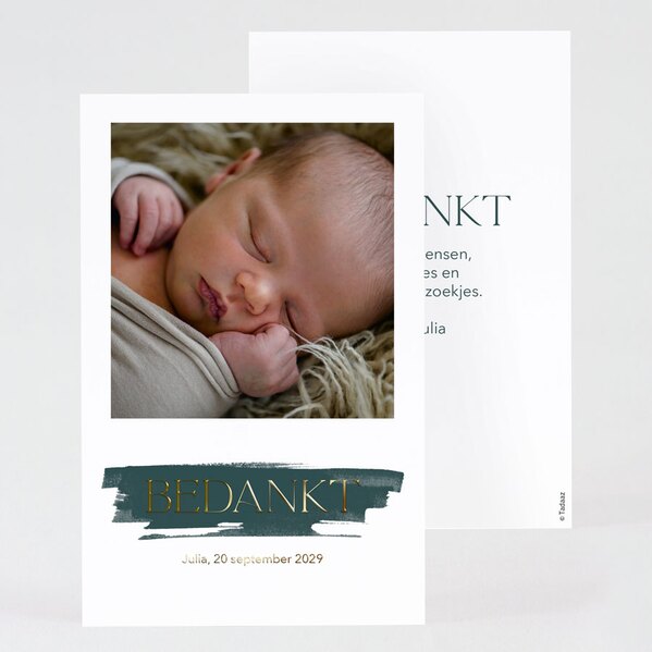 tof geboorte bedankkaartje met foto verfstreep en goudfolie TA0517-2200007-03 1