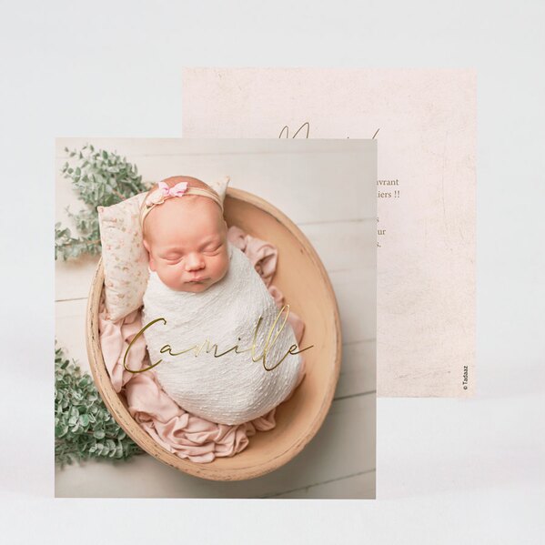 carte de remerciement naissance minimaliste rose et dorure TA0517-2200008-02 1