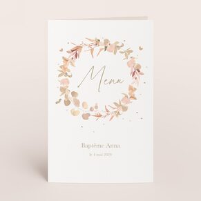 Menu baptême couronne fleurs bohème